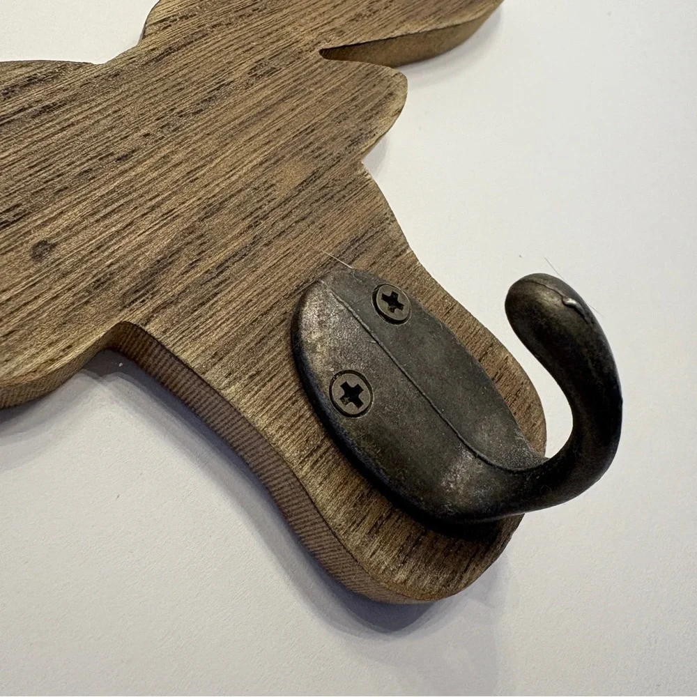 Moose antler wooden wall decor with hooks